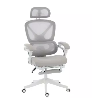 Silla de Escritorio de Malla Reclinable con Reposacabezas Soporte Lumbar Reposapiés y Altura Regulable Gris Claro