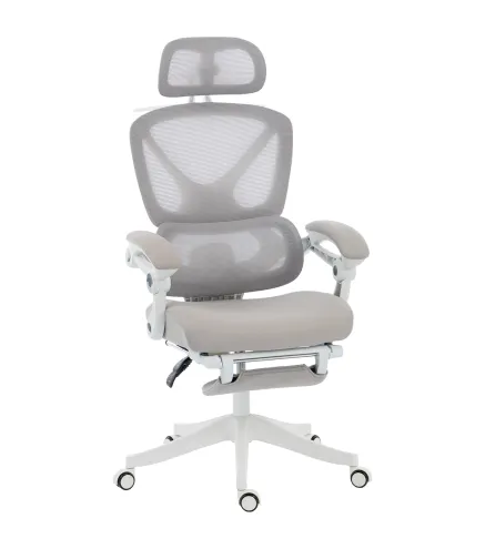 Silla de Escritorio de Malla Reclinable con Reposacabezas Soporte Lumbar Reposapiés y Altura Regulable Gris Claro