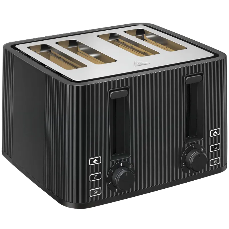 Tostadora 4 Ranuras Anchas 7 Niveles de Tostado Función Descongelar Recalentar y Cancelar Bandeja Extraíble Negro