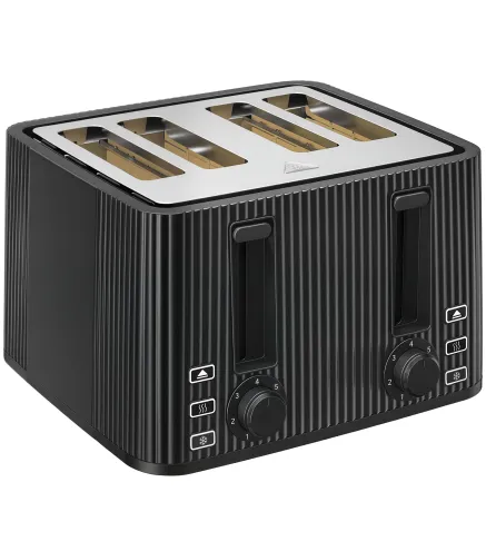 Tostadora 4 Ranuras Anchas 7 Niveles de Tostado Función Descongelar Recalentar y Cancelar Bandeja Extraíble Negro
