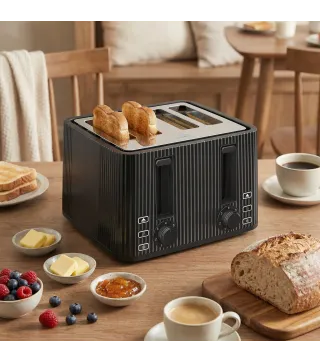 Tostadora 4 Ranuras Anchas 7 Niveles de Tostado Función Descongelar Recalentar y Cancelar Bandeja Extraíble Negro
