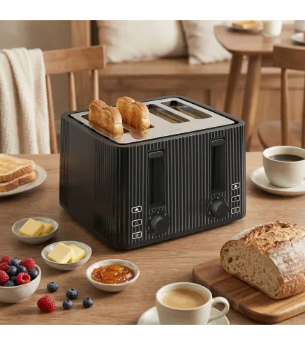 Tostadora 4 Ranuras Anchas 7 Niveles de Tostado Función Descongelar Recalentar y Cancelar Bandeja Extraíble Negro
