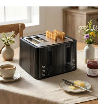 Tostadora 4 Ranuras Anchas 7 Niveles de Tostado Función Descongelar Recalentar y Cancelar Bandeja Extraíble Negro