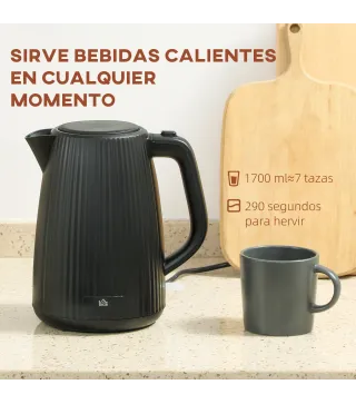 Hervidor Eléctrico 1,7L 2200W con Filtro Antical Desmontable Apagado Automático Base Giratoria 360° Negro