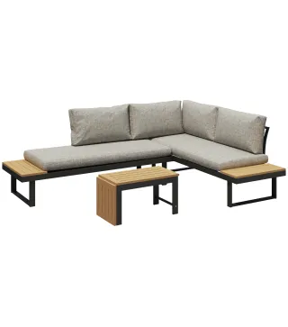 Conjunto de Muebles de Jardín con 2 Sofás de 2 Plazas Mesa de Centro y Cojines Gruesos para Exterior Gris Claro