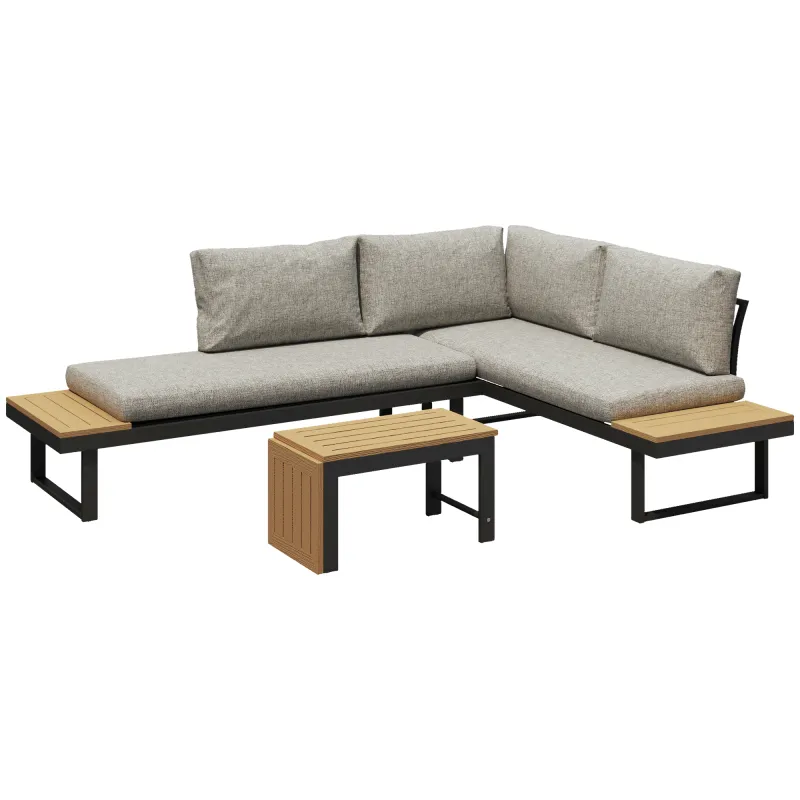 Conjunto de Muebles de Jardín con 2 Sofás de 2 Plazas Mesa de Centro y Cojines Gruesos para Exterior Gris Claro