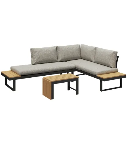 Conjunto de Muebles de Jardín con 2 Sofás de 2 Plazas Mesa de Centro y Cojines Gruesos para Exterior Gris Claro