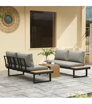 Conjunto de Muebles de Jardín con 2 Sofás de 2 Plazas Mesa de Centro y Cojines Gruesos para Exterior Gris Claro