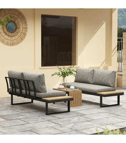 Conjunto de Muebles de Jardín con 2 Sofás de 2 Plazas Mesa de Centro y Cojines Gruesos para Exterior Gris Claro