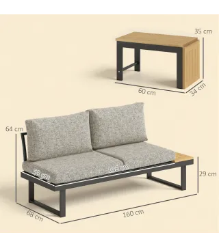Conjunto de Muebles de Jardín con 2 Sofás de 2 Plazas Mesa de Centro y Cojines Gruesos para Exterior Gris Claro