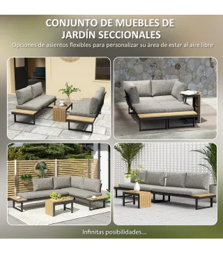 Conjunto de Muebles de Jardín con 2 Sofás de 2 Plazas Mesa de Centro y Cojines Gruesos para Exterior Gris Claro