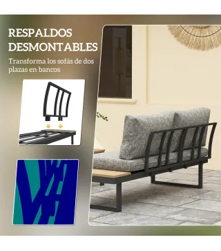 Conjunto de Muebles de Jardín con 2 Sofás de 2 Plazas Mesa de Centro y Cojines Gruesos para Exterior Gris Claro