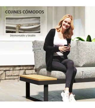 Conjunto de Muebles de Jardín con 2 Sofás de 2 Plazas Mesa de Centro y Cojines Gruesos para Exterior Gris Claro