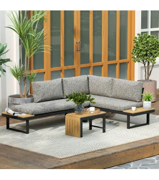 Conjunto de Muebles de Jardín con 2 Sofás de 2 Plazas Mesa de Centro y Cojines Gruesos para Exterior Gris Claro