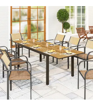 Mesa de Comedor Exterior Extensible de 160-240 cm para 6-8 Personas Mesa de Jardín Rectangular para Terraza Marrón