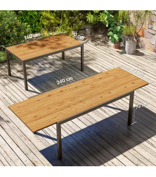 Mesa de Comedor Exterior Extensible de 160-240 cm para 6-8 Personas Mesa de Jardín Rectangular para Terraza Marrón