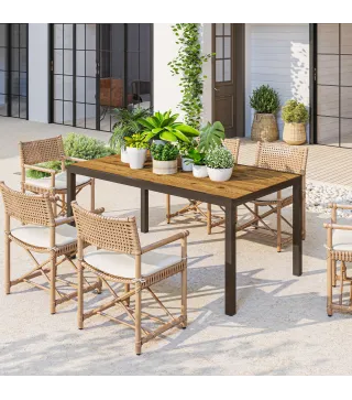 Mesa de Comedor Exterior Extensible de 160-240 cm para 6-8 Personas Mesa de Jardín Rectangular para Terraza Marrón
