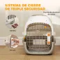Transportín para Gatos Perros Pequeños de Plástico Carga 4 kg con Claraboya Cuenco Puerta de Acero Gris Claro