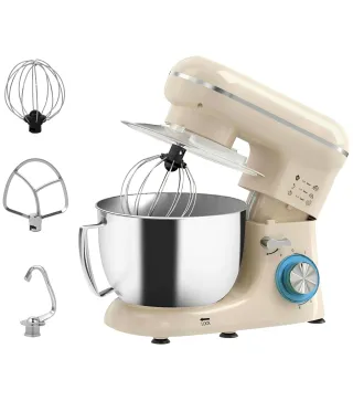 Batidora Amasadora 4,5L 1300W 6 Velocidades Bol de Acero Inoxidable Batidor Gancho Varilla Beige