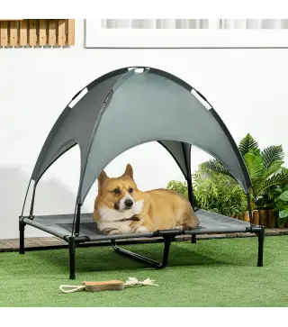 Cama Elevada para Mascotas Portátil con Toldo Extraíble Tela Transpirable al Aire Libre para Interior y Exterior 92x76x90 cm Gri