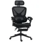 Silla de Escritorio de Malla Reclinable con Reposacabezas Soporte Lumbar Reposapiés y Altura Regulable Carga 135kg Negro