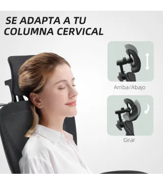 Silla de Escritorio de Malla Reclinable con Reposacabezas Soporte Lumbar Reposapiés y Altura Regulable Carga 135kg Negro