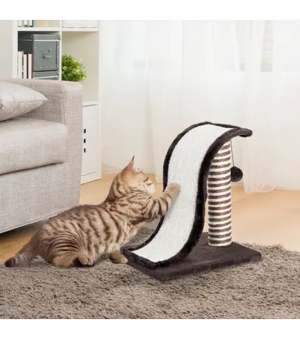 Árbol Rascador para Gatos tipo Centro de Juegos con Poste de Sisal Natural y Pelota para Jugar y Arañar 35x30x39cm Color Marrón