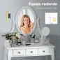 Tocador + Taburete y Espejo Mesa Maquillaje 5 Cajones Blanco Mesa MDF (Blanco)