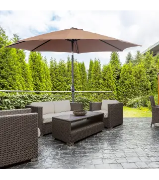 Sombrilla de Jardín Ø295x250 cm con Manivela Parasol Exterior con Mecanismo de Inclinación y Poste Desmontable de Metal para Ter