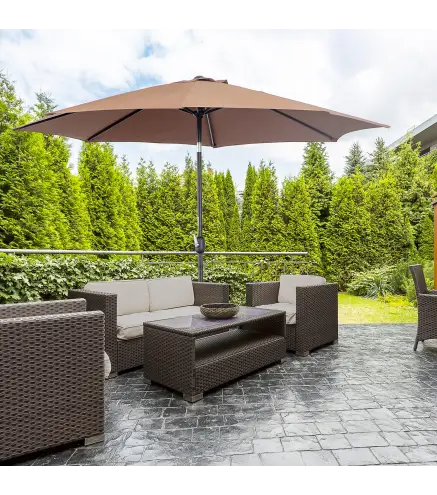 Sombrilla de Jardín Ø295x250 cm con Manivela Parasol Exterior con Mecanismo de Inclinación y Poste Desmontable de Metal para Ter