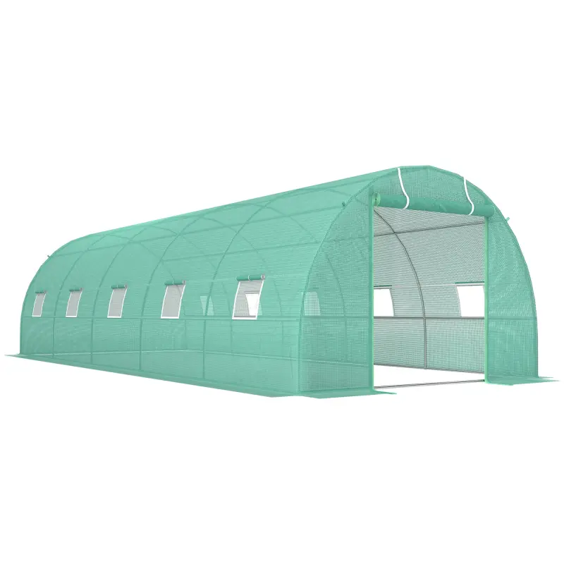Invernadero de Túnel 8x3x2 m Invernadero de Jardín con 12 Ventanas y Puerta Enrollable Acero y PE 140 g/m² Verde