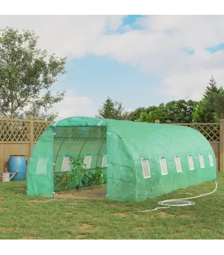 Invernadero de Túnel 8x3x2 m Invernadero de Jardín con 12 Ventanas y Puerta Enrollable Acero y PE 140 g/m² Verde