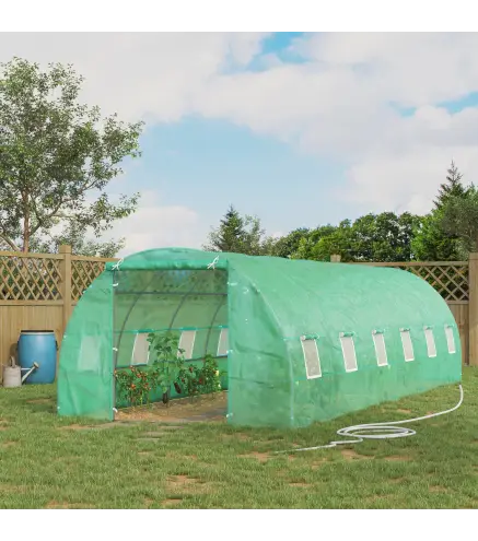 Invernadero de Túnel 8x3x2 m Invernadero de Jardín con 12 Ventanas y Puerta Enrollable Acero y PE 140 g/m² Verde