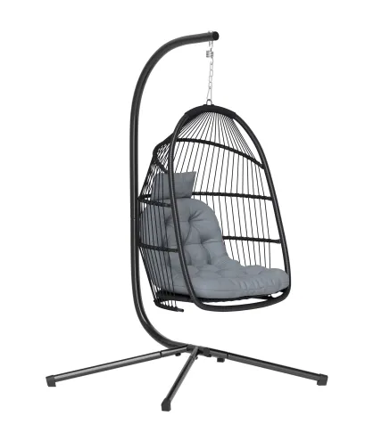 Silla Colgante Huevo con Soporte con Cesta Plegable Cojín y Reposacabezas para Interior y Exterior Carga 150 kg Gris