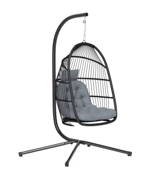 Silla Colgante Huevo con Soporte con Cesta Plegable Cojín y Reposacabezas para Interior y Exterior Carga 150 kg Gris