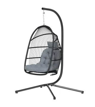 Silla Colgante Huevo con Soporte con Cesta Plegable Cojín y Reposacabezas para Interior y Exterior Carga 150 kg Gris