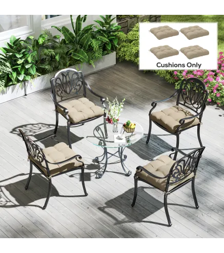 Conjunto de Cojines para Sillas de Comedor y Jardín Impermeable y Anti-UV con 2 Cordones de Fijación 48x48x10 cm Caqui