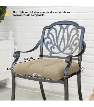 Conjunto de Cojines para Sillas de Comedor y Jardín Impermeable y Anti-UV con 2 Cordones de Fijación 48x48x10 cm Caqui
