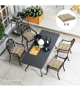 Conjunto de Cojines para Sillas de Comedor y Jardín Impermeable y Anti-UV con 2 Cordones de Fijación 48x48x10 cm Caqui