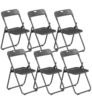 Juego de 6 Sillas Plegables de Plástico con Respaldo Curvo Diseño Ventilación Estructura de Acero 48,5x47x75 cm Negro