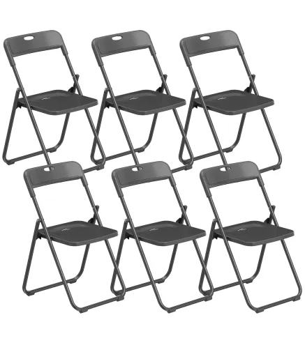 Juego de 6 Sillas Plegables de Plástico con Respaldo Curvo Diseño Ventilación Estructura de Acero 48,5x47x75 cm Negro