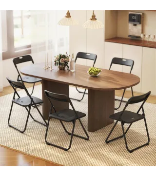 Juego de 6 Sillas Plegables de Plástico con Respaldo Curvo Diseño Ventilación Estructura de Acero 48,5x47x75 cm Negro