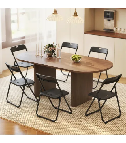 Juego de 6 Sillas Plegables de Plástico con Respaldo Curvo Diseño Ventilación Estructura de Acero 48,5x47x75 cm Negro