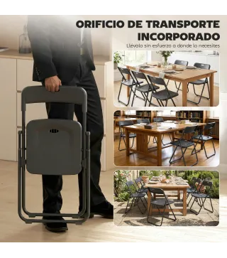 Juego de 6 Sillas Plegables de Plástico con Respaldo Curvo Diseño Ventilación Estructura de Acero 48,5x47x75 cm Negro