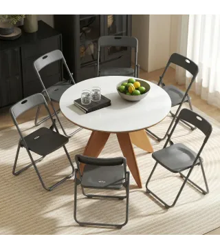 Juego de 6 Sillas Plegables de Plástico con Respaldo Curvo Diseño Ventilación Estructura de Acero 48,5x47x75 cm Negro