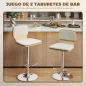 Juego de 2 Taburetes Altos de Cocina Giratorios en 360° Regulables en Altura de 81-102 cm Tapizados en Lino Beige