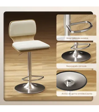 Juego de 2 Taburetes Altos de Cocina Giratorios en 360° Regulables en Altura de 81-102 cm Tapizados en Lino Beige