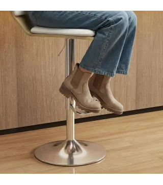 Juego de 2 Taburetes Altos de Cocina Giratorios en 360° Regulables en Altura de 81-102 cm Tapizados en Lino Beige