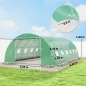 Invernadero de Túnel con 2 Varillas de Soporte 2 Puertas Enrollables y Ventanas de Malla Cubierta de PE Anti-UV Verde
