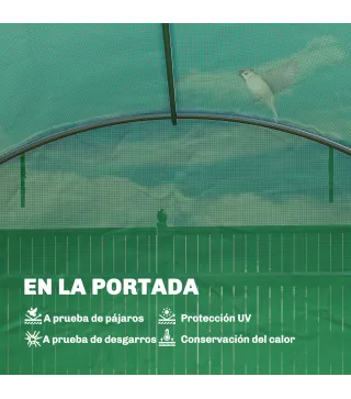 Invernadero de Túnel con 2 Varillas de Soporte 2 Puertas Enrollables y Ventanas de Malla Cubierta de PE Anti-UV Verde